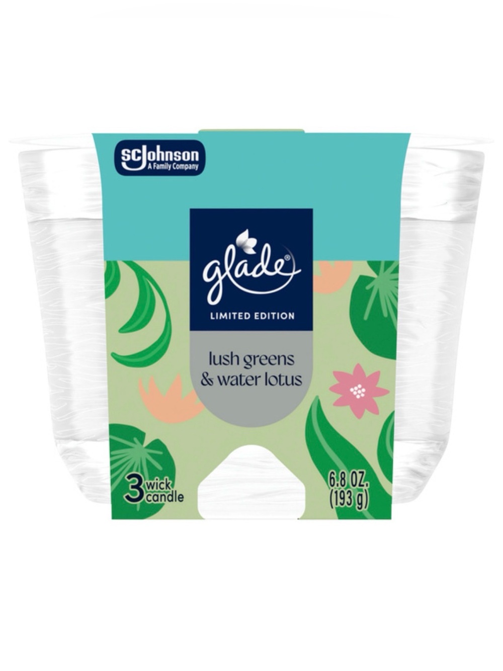 Glade Limited Addition 3 Wick Candle in Lush Greens & Water Lotus
